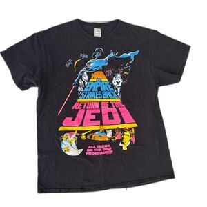 Star Wars Empire Strikes Back Return Of Jedi T-Shirt L Black Vintage Style Neon